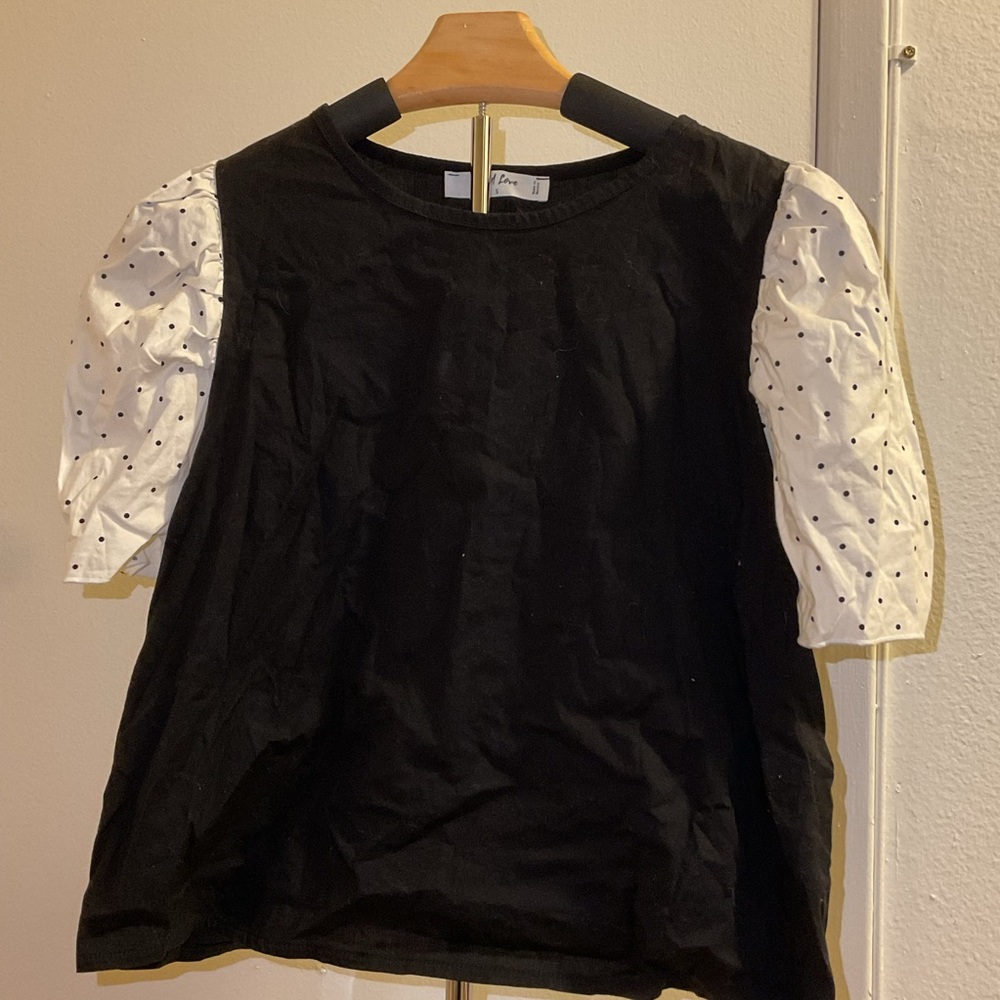 Macy's Black and White Blouse with Contrast Sleeves